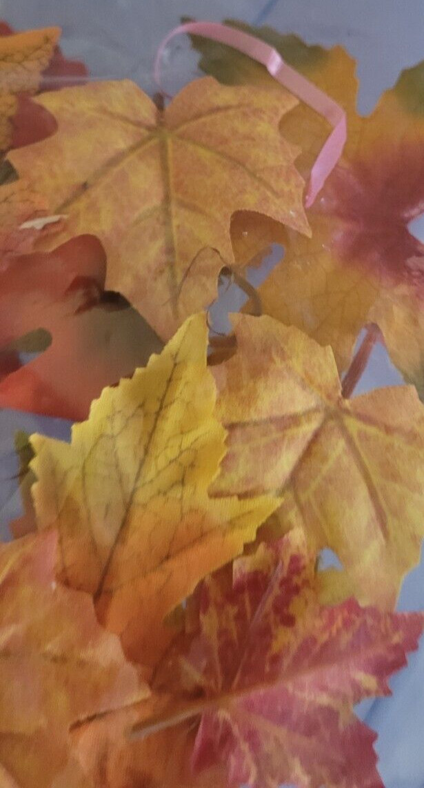 Lot of Fake Fall Leaves Yellow Red Green Veins Decorative Holiday Thanksgiving