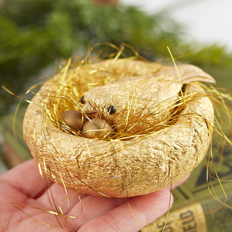 Set of 12 Metallic Gold 3-1/2″ Bird Nest with Bird Displays