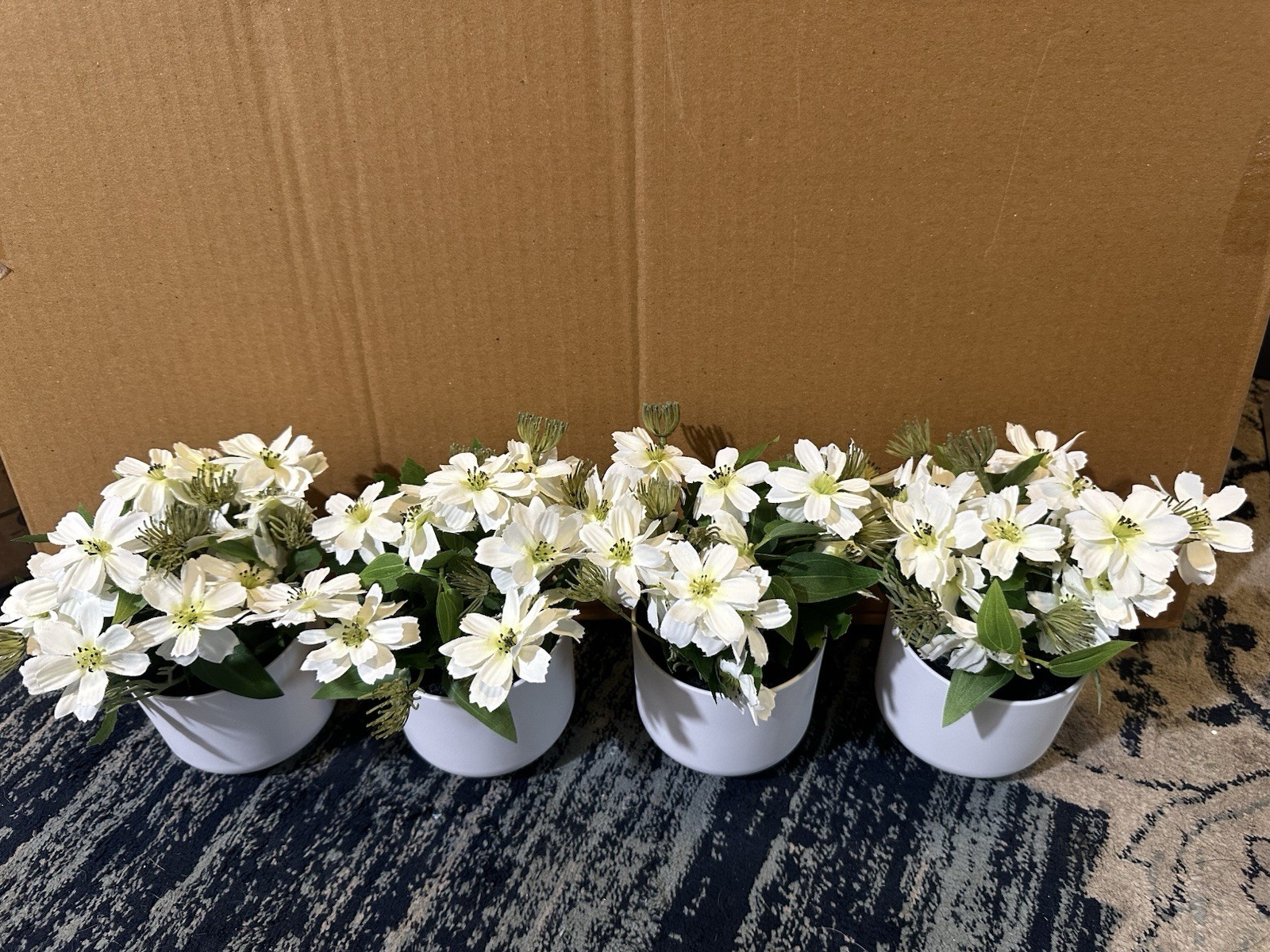 7 Inch Artificial Flower In White Vase 4 Pack