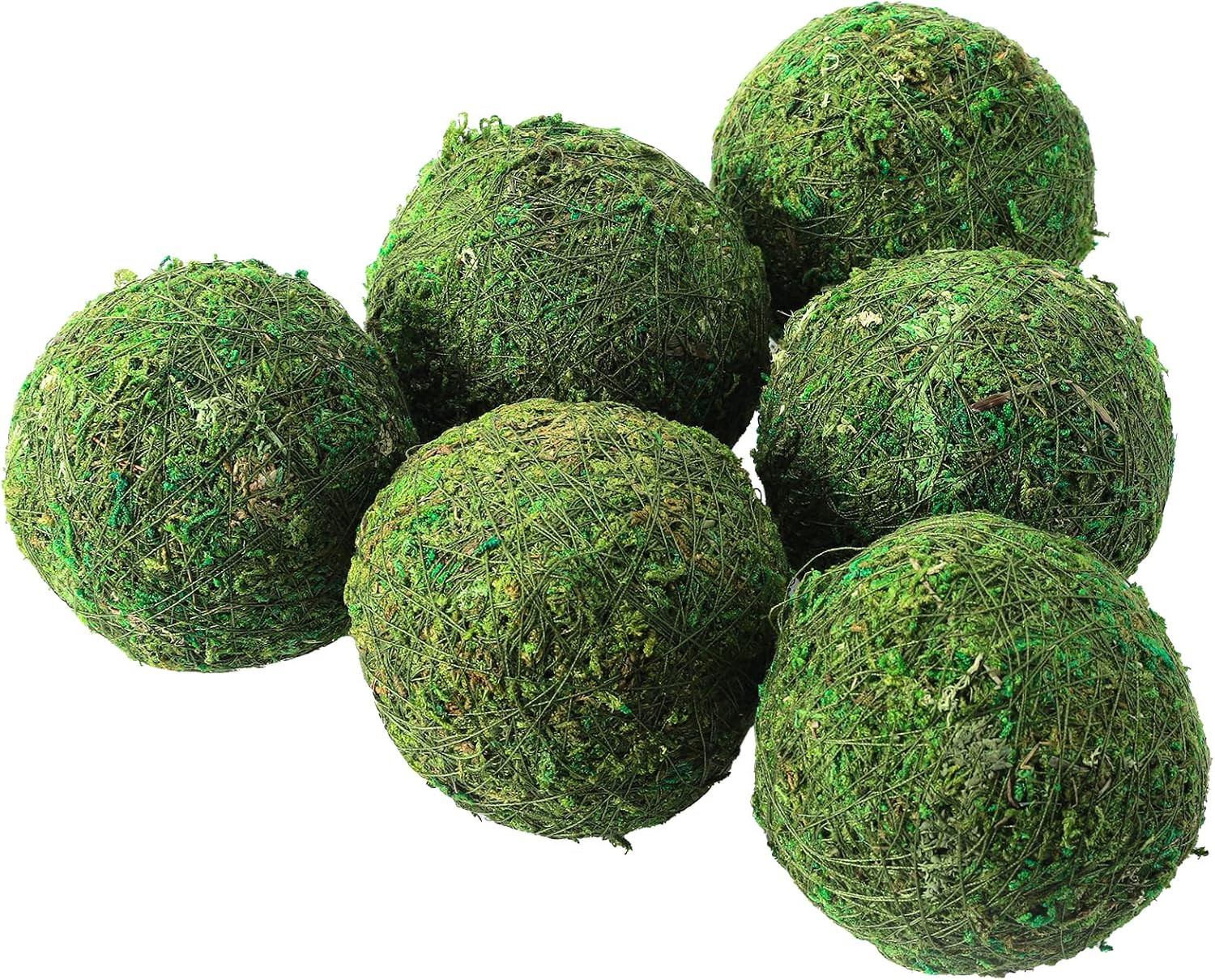 6Pack Decorative Faux Dried Moss Balls- 3″ Artificial Green Plant Mossy Globes H