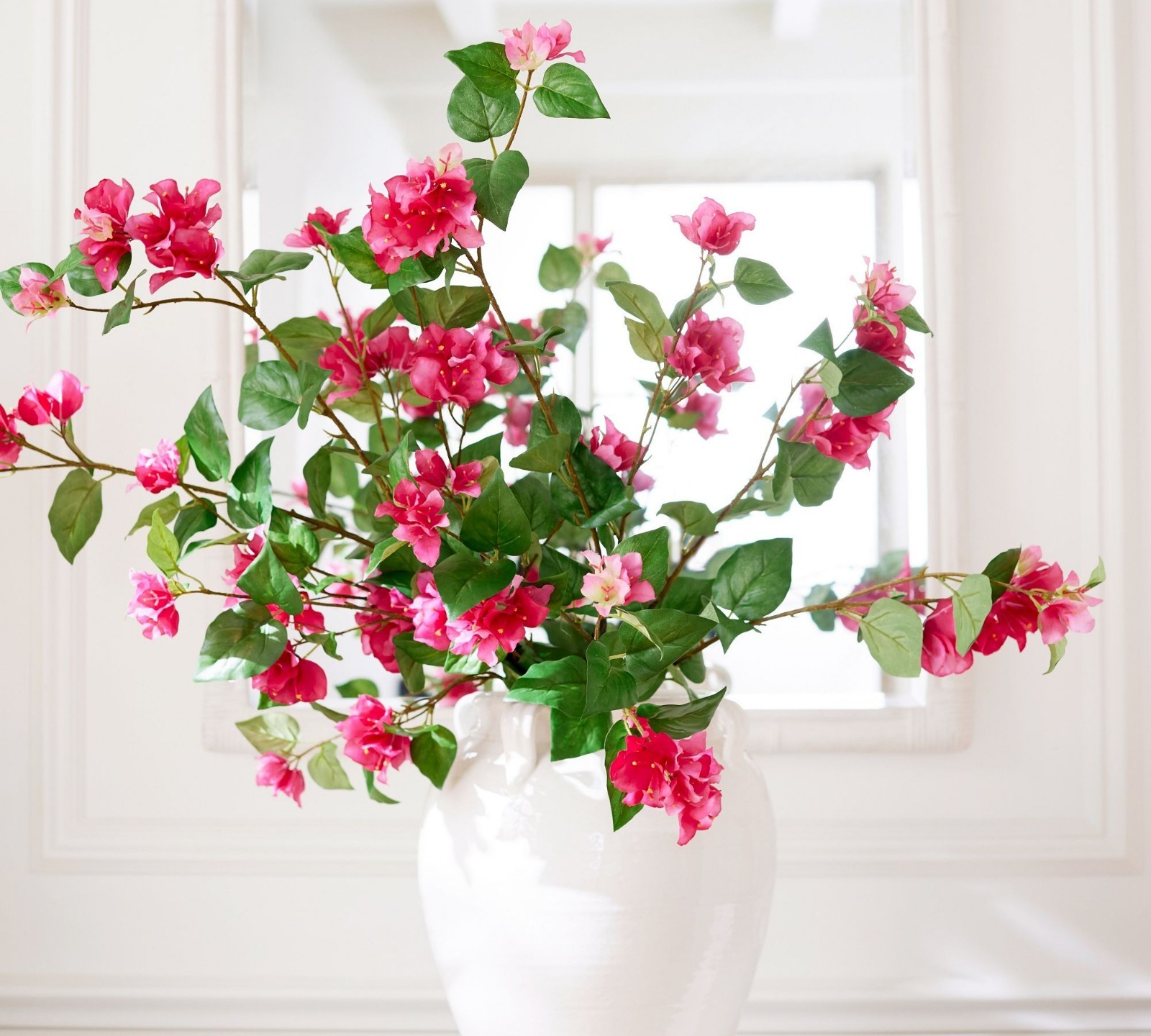 NEW POTTERY BARN Faux Pink Bougainvillea Flowers 48″ Tall Branch Stems Decor NWT