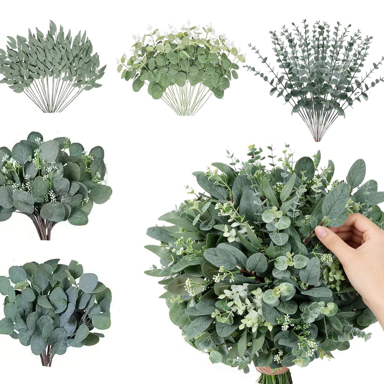 Artificial Mixed Eucalyptus Stems Leaves Bulk – 130pcs Realistic Greenery for…