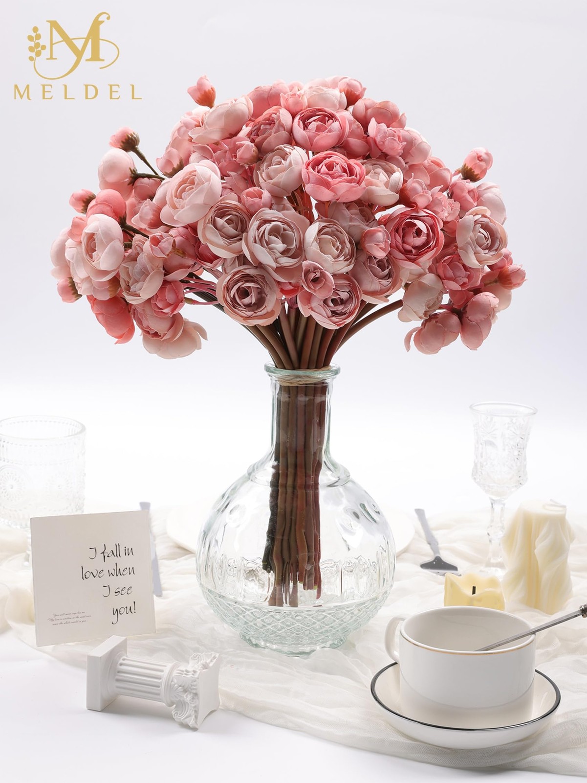 32 PCS Dusty Rose Faux Silk Mini Ranunculus Artificial Peony Flowers Bouquet