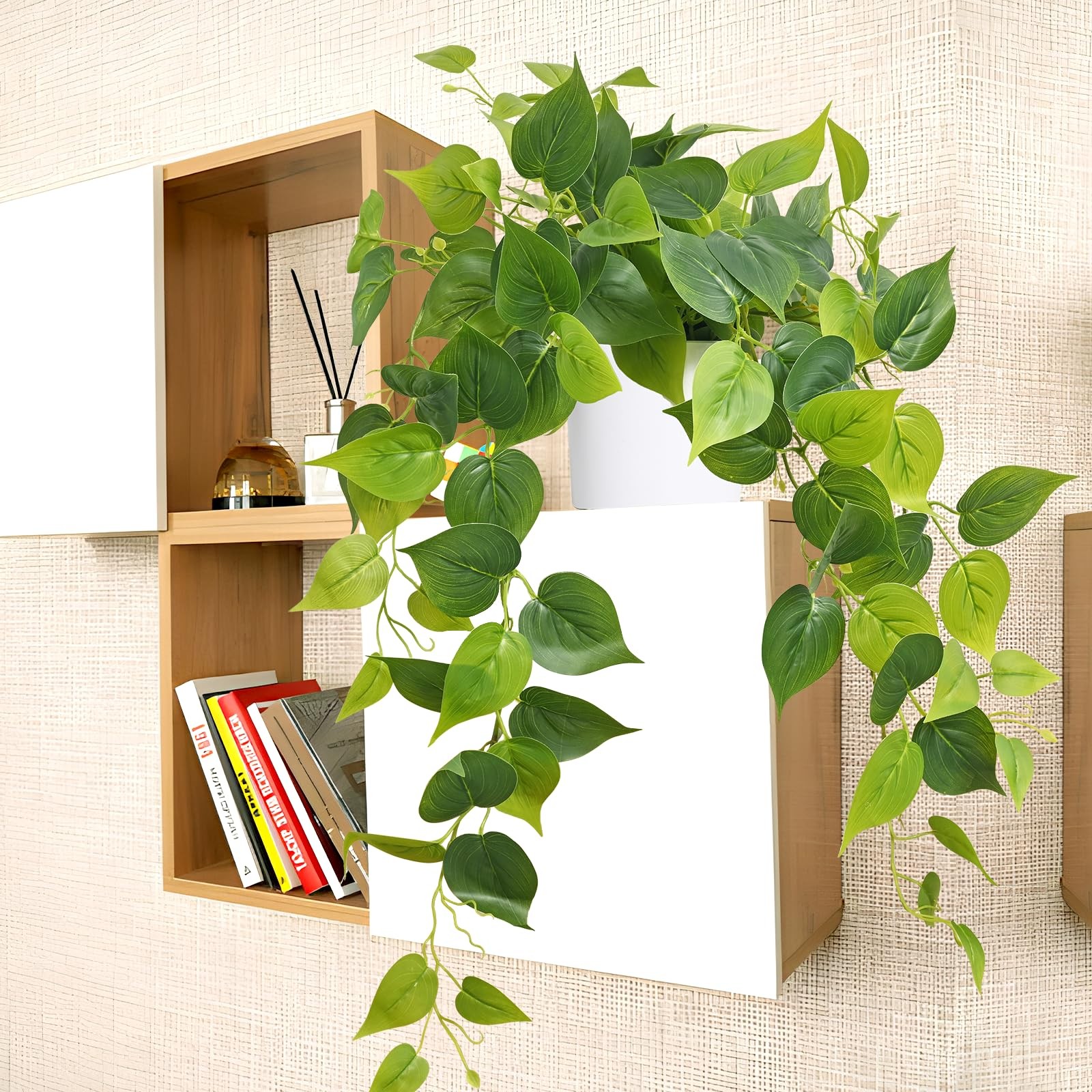 34 Inch Artificial Indoor Fake Pothos Hanging Plants Silk Vines Ivy Potted Decor