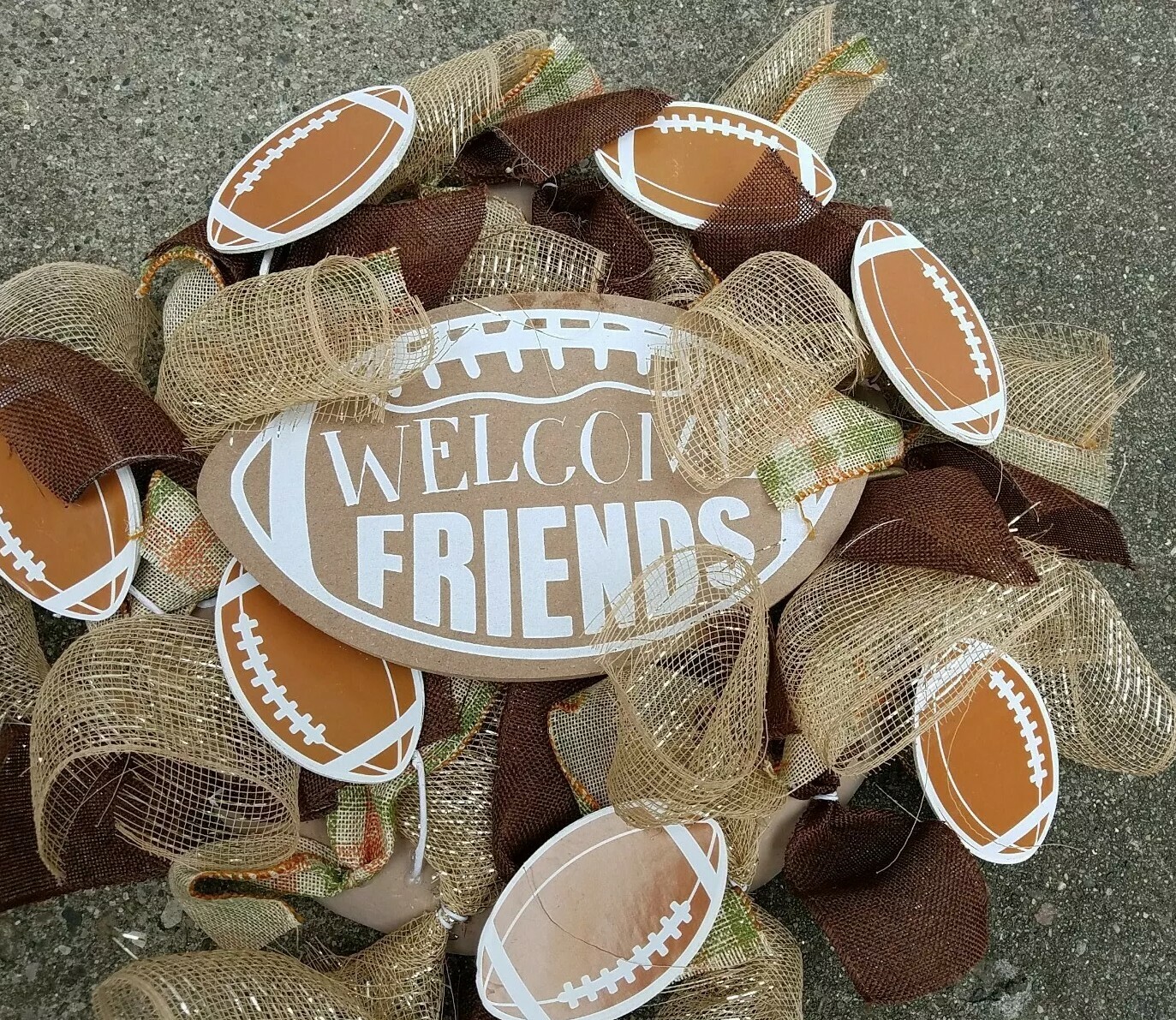 Welcome Friends Fall Football Wreath