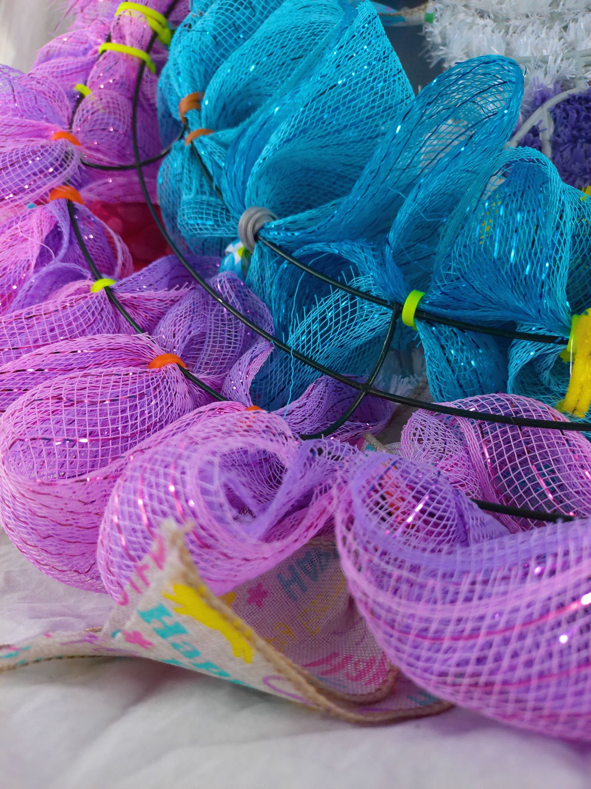 21 inch Pretty Double Layer Poof Easter Ribbon Wreath