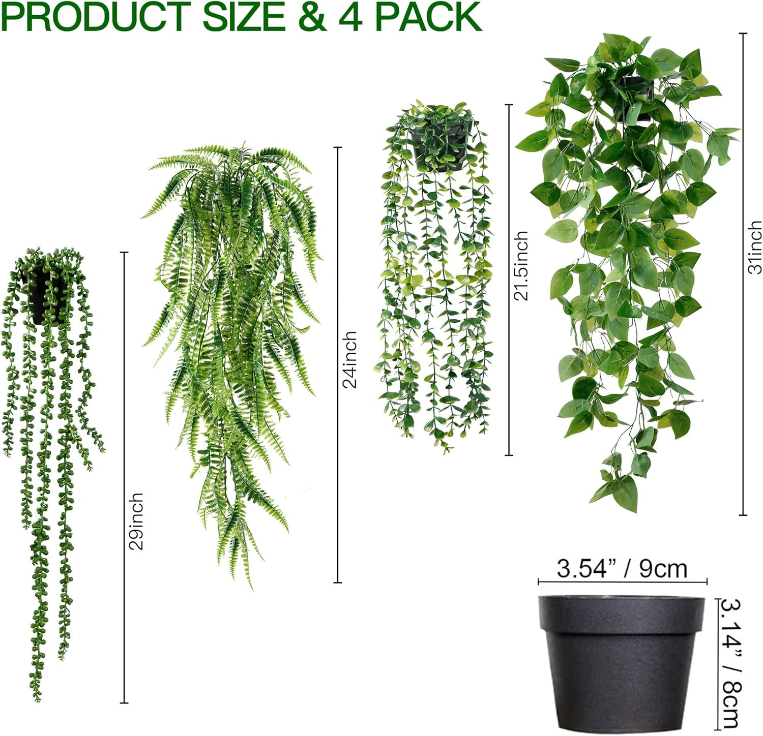 Fake Hanging Plants 4 Pack Artificial Hanging Plants Fake Potted Greenery Faux E