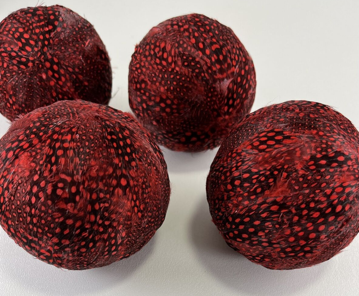 4 Red & Black Dyed Feather Spheres Home Decor Bowl Filler Foam Balls Ornaments