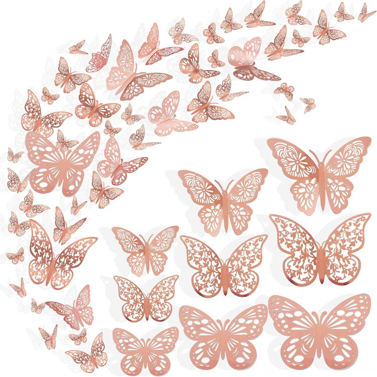 36 Pcs Butterfly Wall Decor, 3 Styles 3 Sizes 3D Rose Gold Butterfly, Wedding &