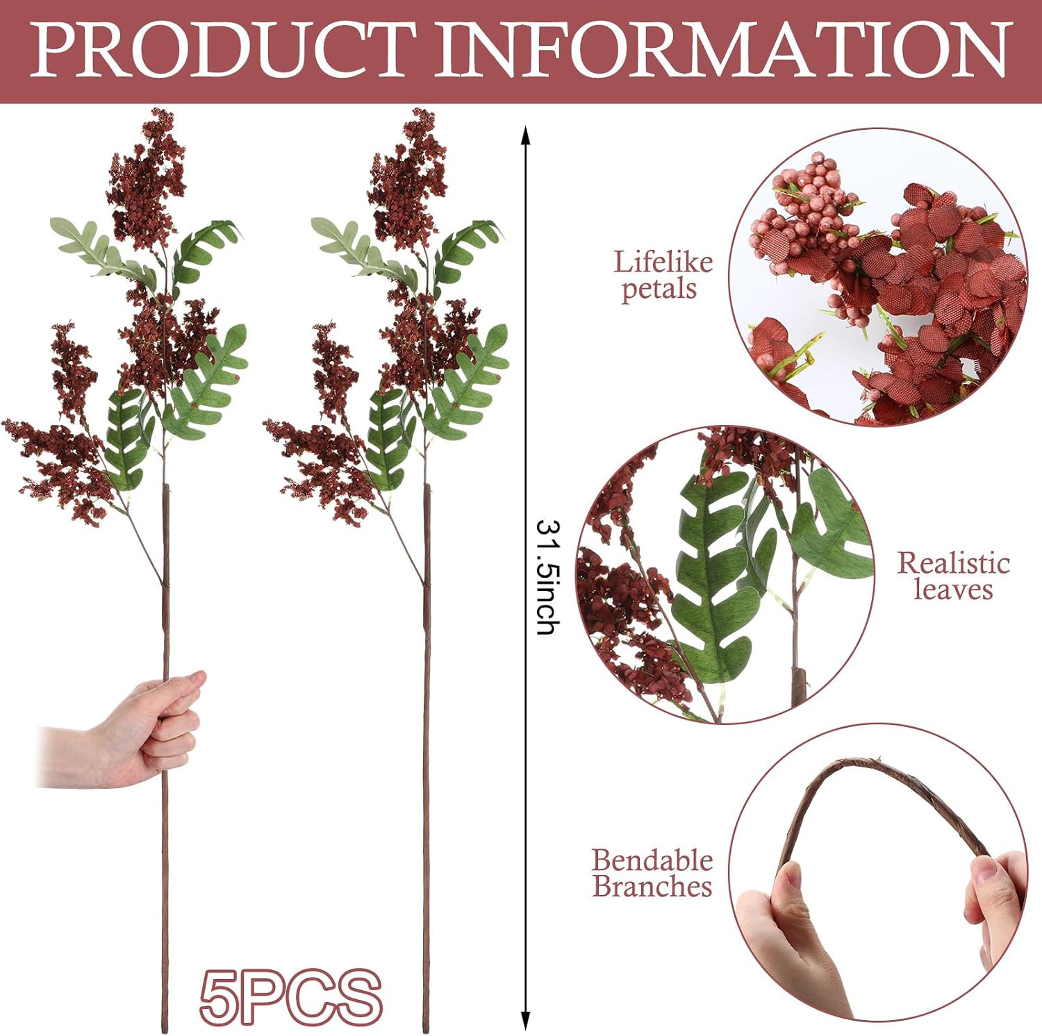 5 Pcs Fall Faux Silk Berry Stems – Bendable Floral Branches for Home Decor