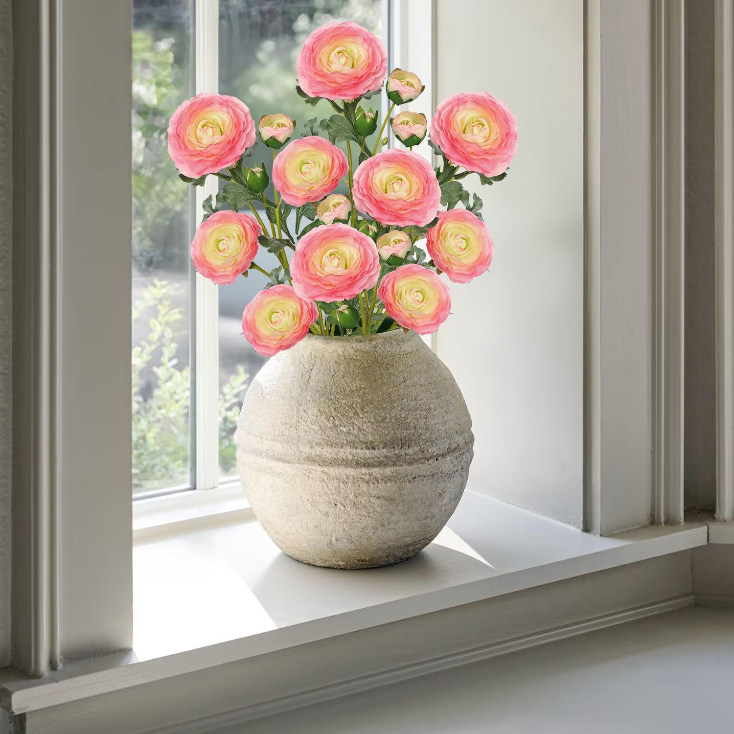 Pink Ranunculus Artificial Flowers Bouquets, Set of 5 25.9” Long Stems Faux …