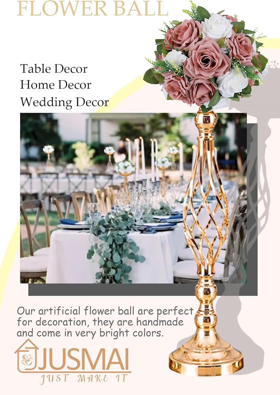 4 PCS Dusty Rose Artificial Flower Ball Table Centerpieces Silk Kissing Ball