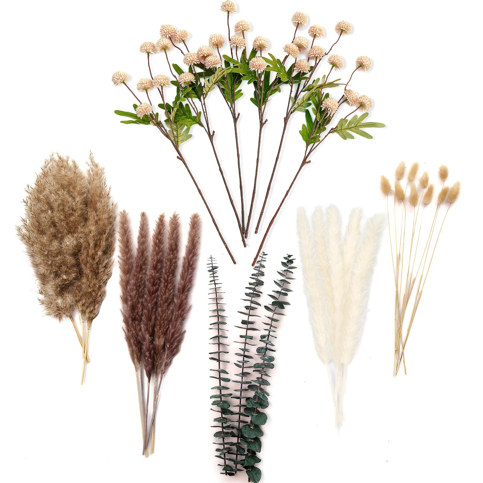 1 PCS Luxury Artificial Flower Arrangement Beige White Peonies Pampas Grass