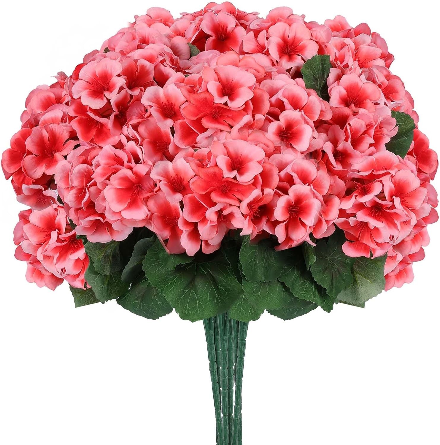 12 Pcs Realistic UV Resistant Peach Geraniums – Low Maintenance Garden Elegance