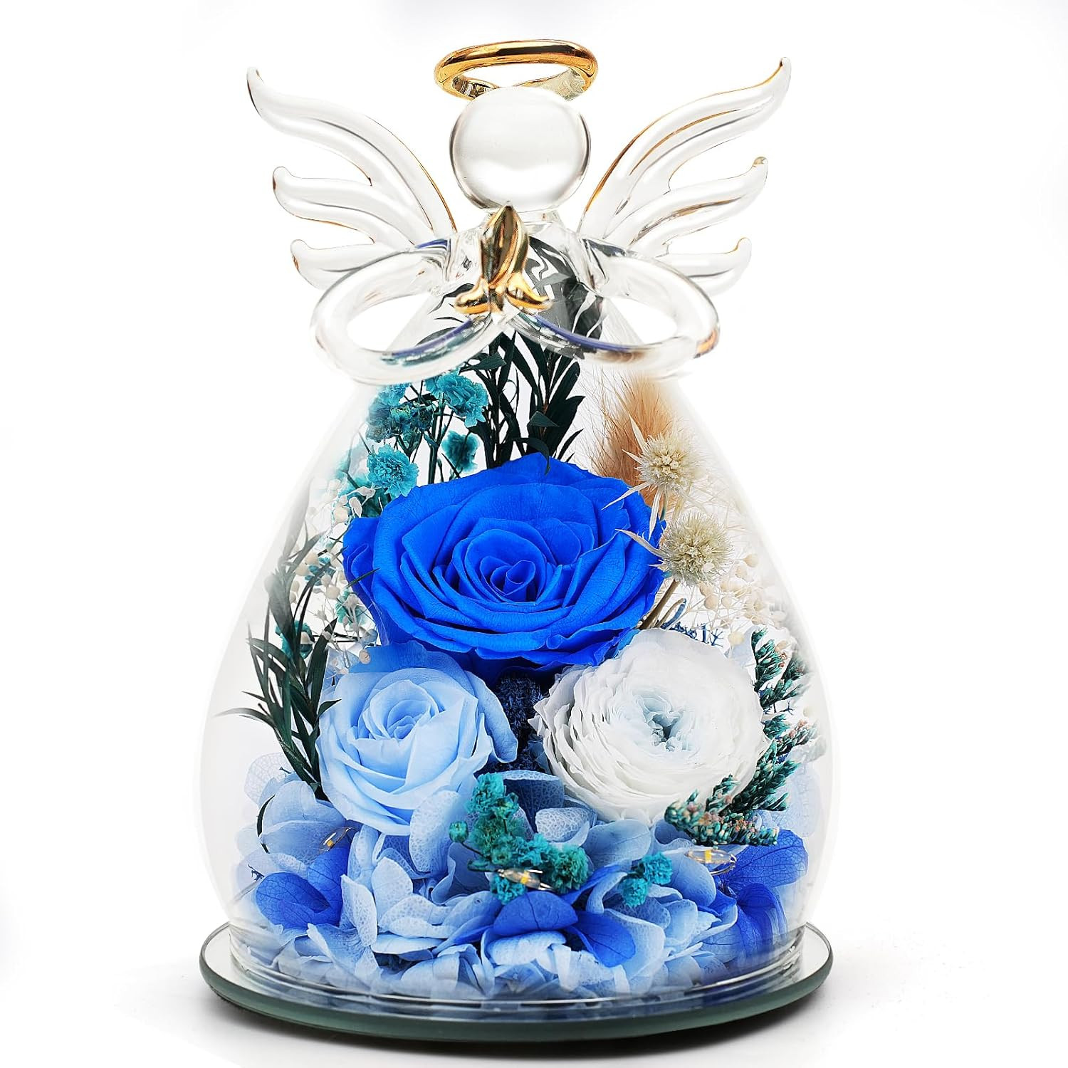 Womens Day for Mom Women, Preserved Rose in Glass Angel Figurines, Real Fresh Fl
