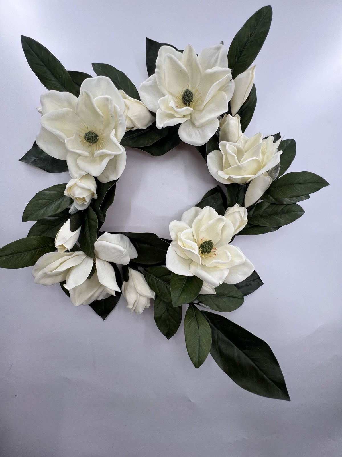 2 Magnolia Flower Wreaths 15” Artificial Hang On Door Decor Spring All Year