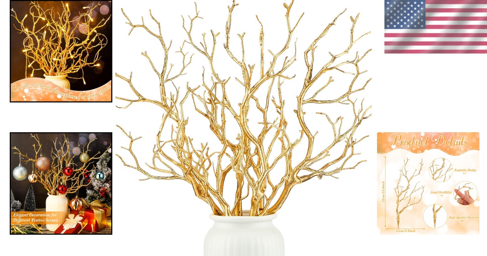 Elegant Gold Faux Tree Branches – Perfect for Wedding Centerpieces & Home Decor