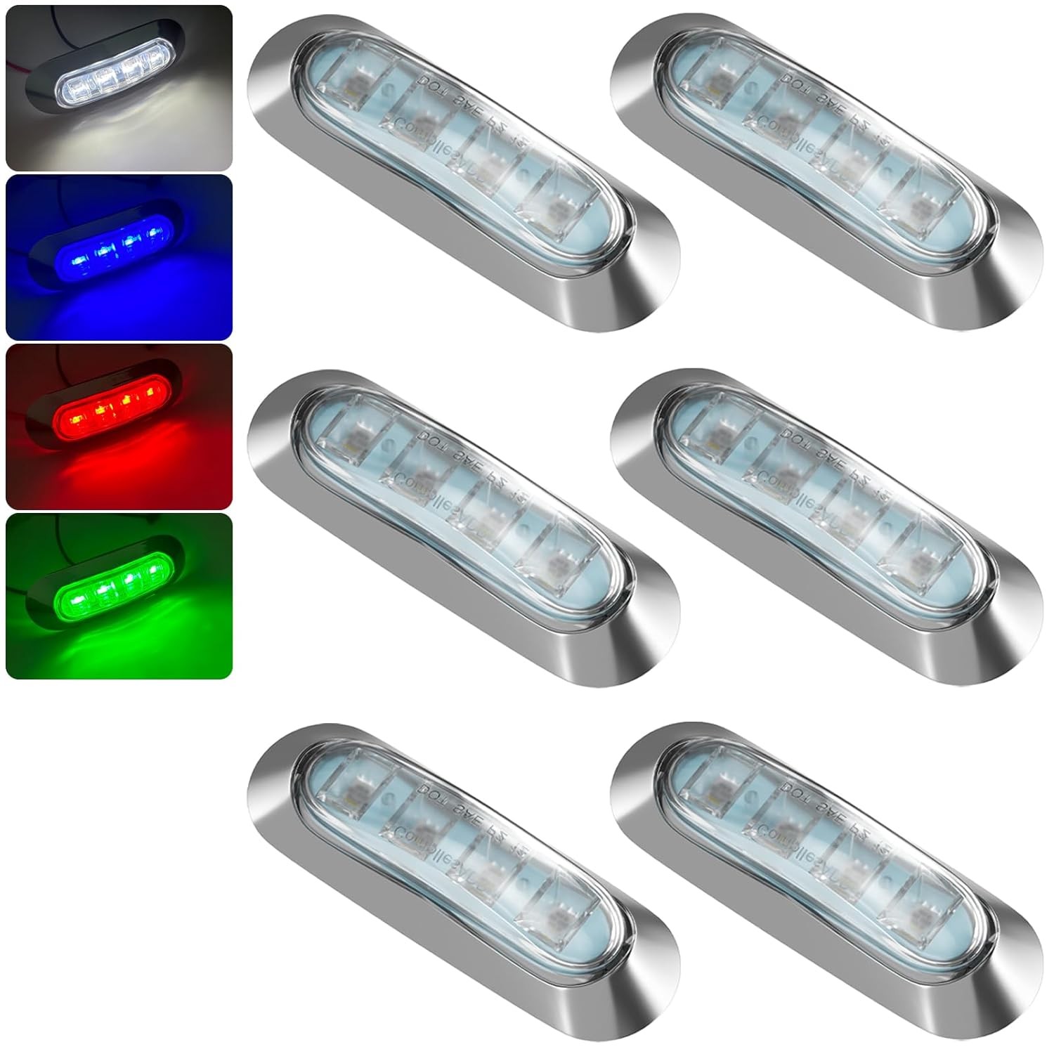 6Pcs RGBW LED Boat Courtesy Lights 3.8″ Oval Waterproof Marine Deck Lights