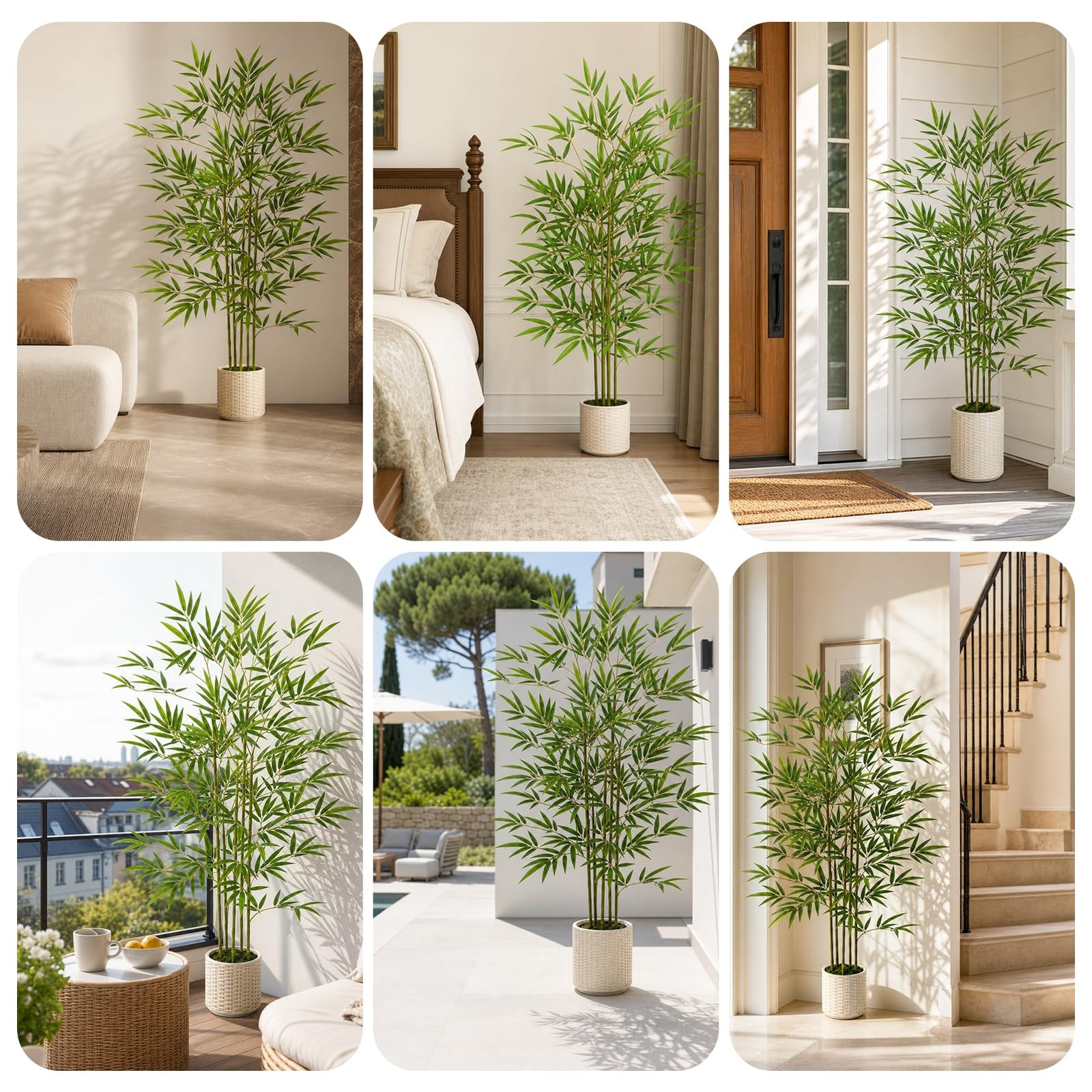 5FT Artificial Bamboo Tree with Wicker Style Planter, Fake Bamboo with Lifeli…