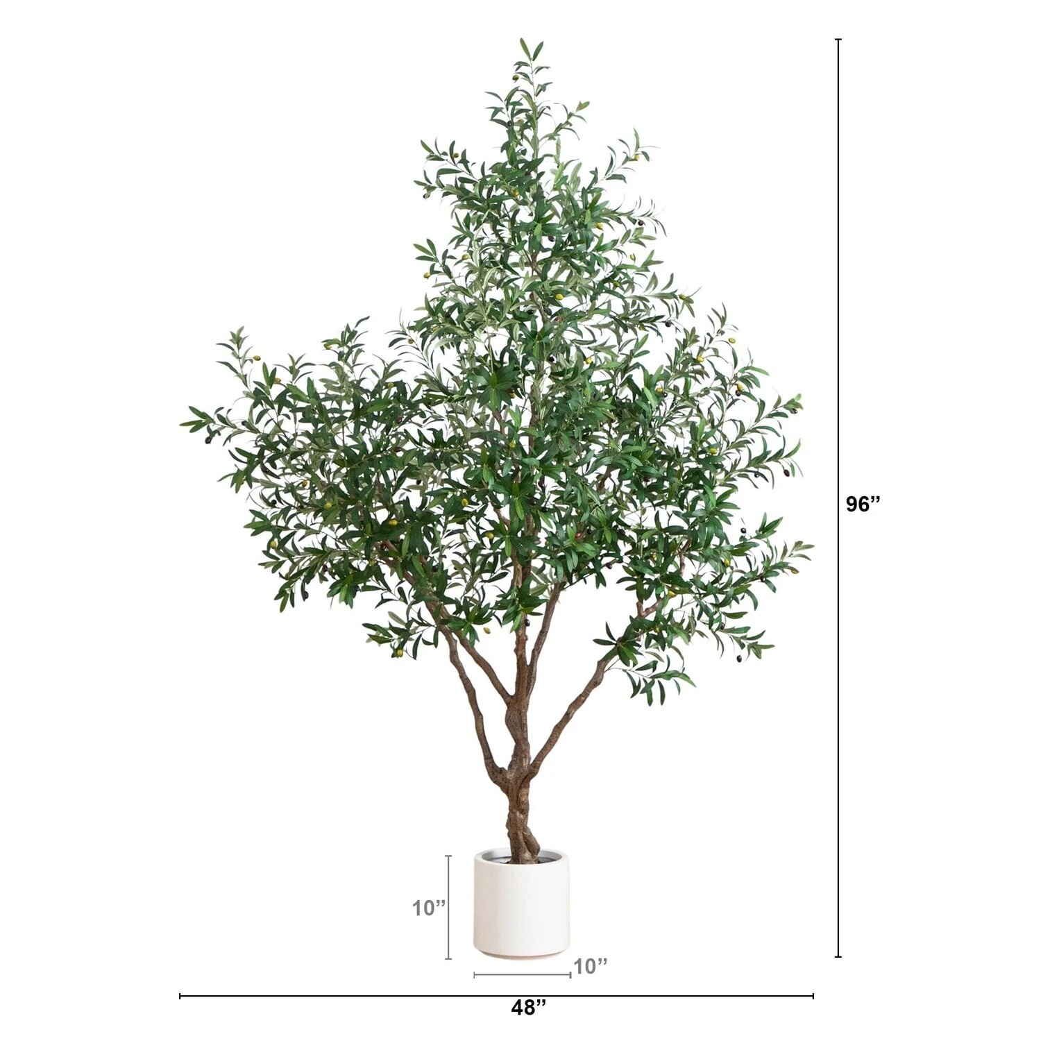 8’ Artificial Grand Olive Tree in White Decorative Planter. Retail $524
