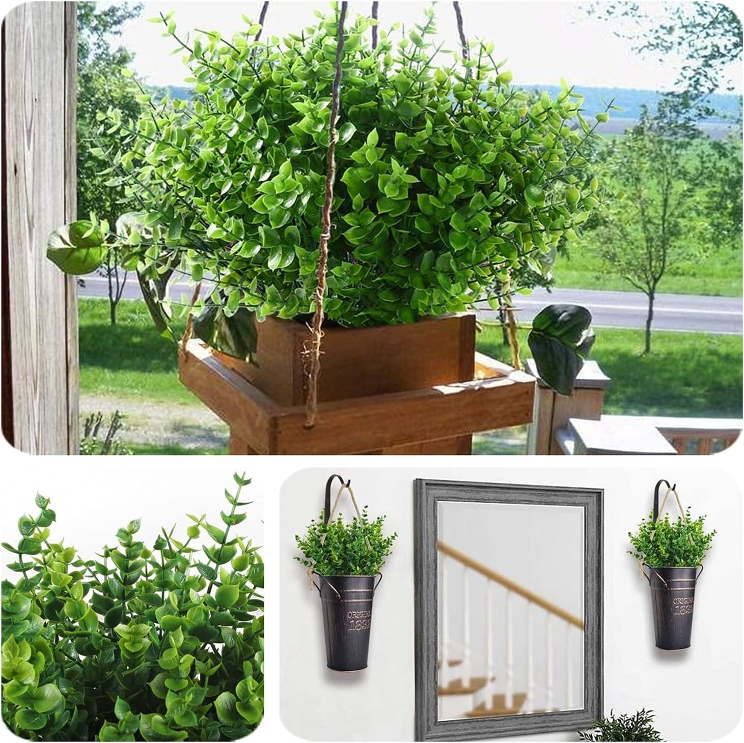 Artificial Shrubs Bushes, Plastic Eucalyptus Leaves Fake Green Plants Wedding…