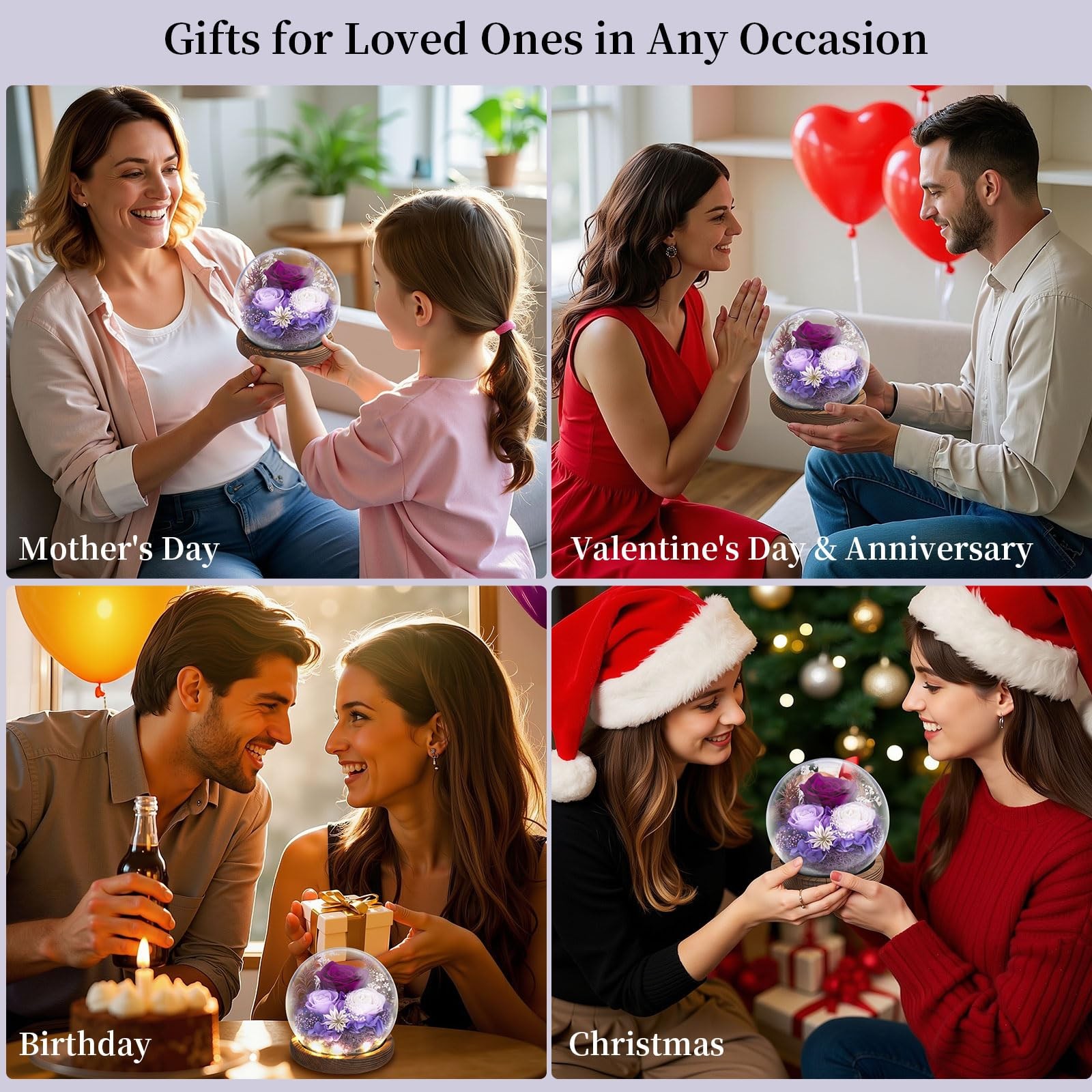 Mother’s Day Eternal Rose Gifts for Mom, Preserved Real Rose in Glass Dome with