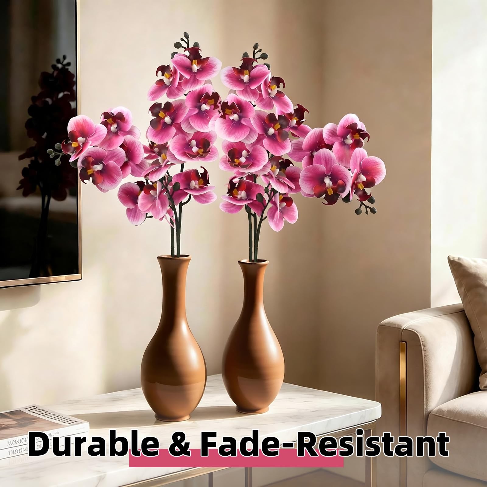 4Pcs Artificial Orchid Faux Phalaenopsis Fake Flowers Stem Real Touch for Hom…