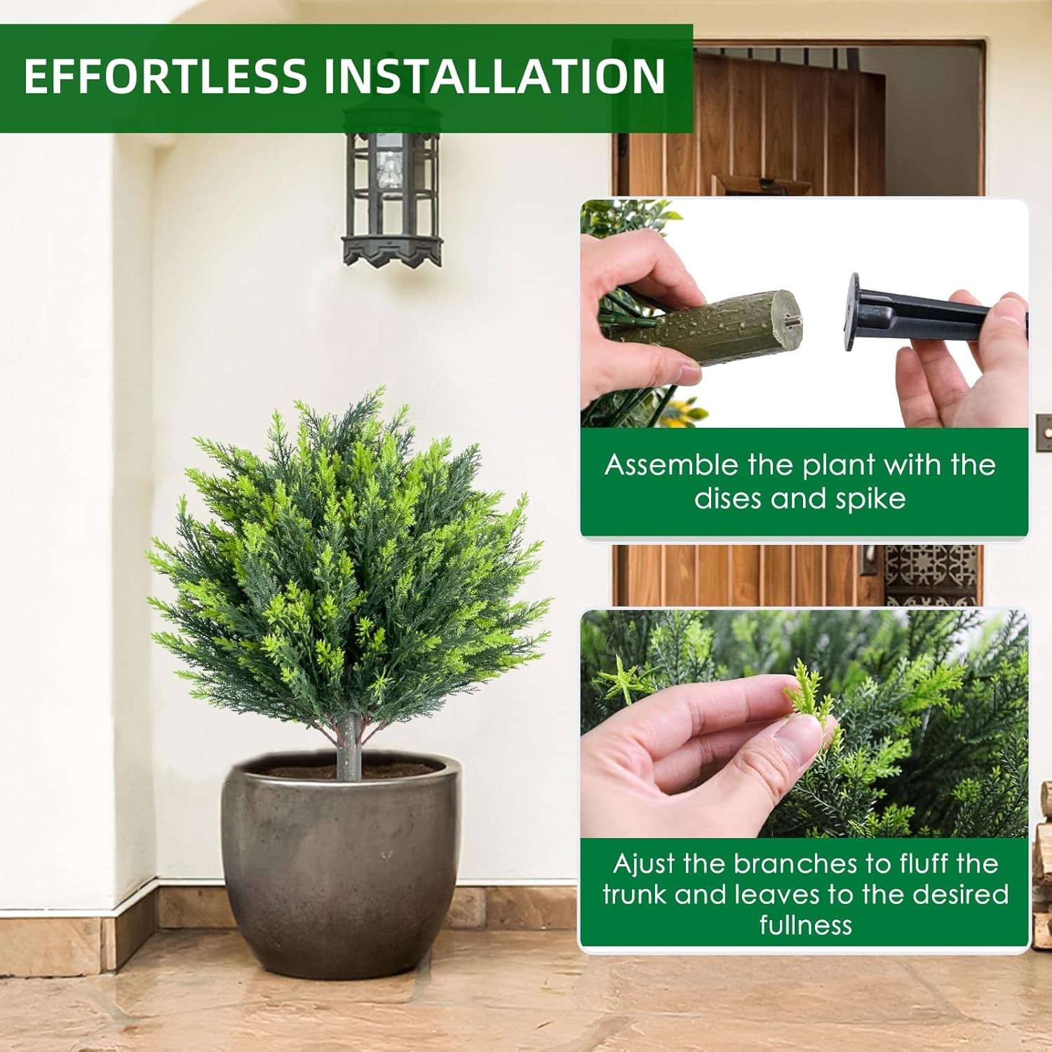 2/4 PCS Artificial Cypress Plant Decor Stakes with Ground Spike Faux Plant Decor