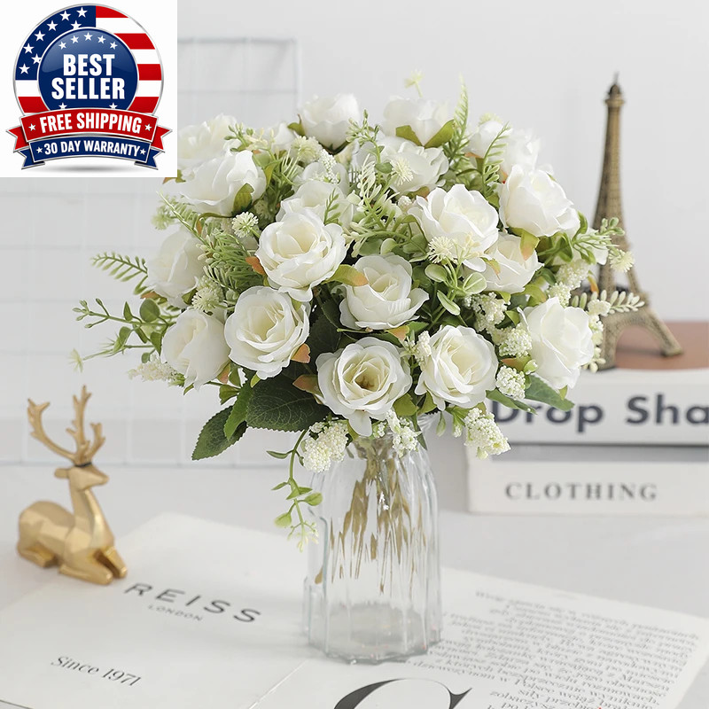 30Cm White Silk Peony Bouquet with 5 Large and 4 Small Buds for Weddings