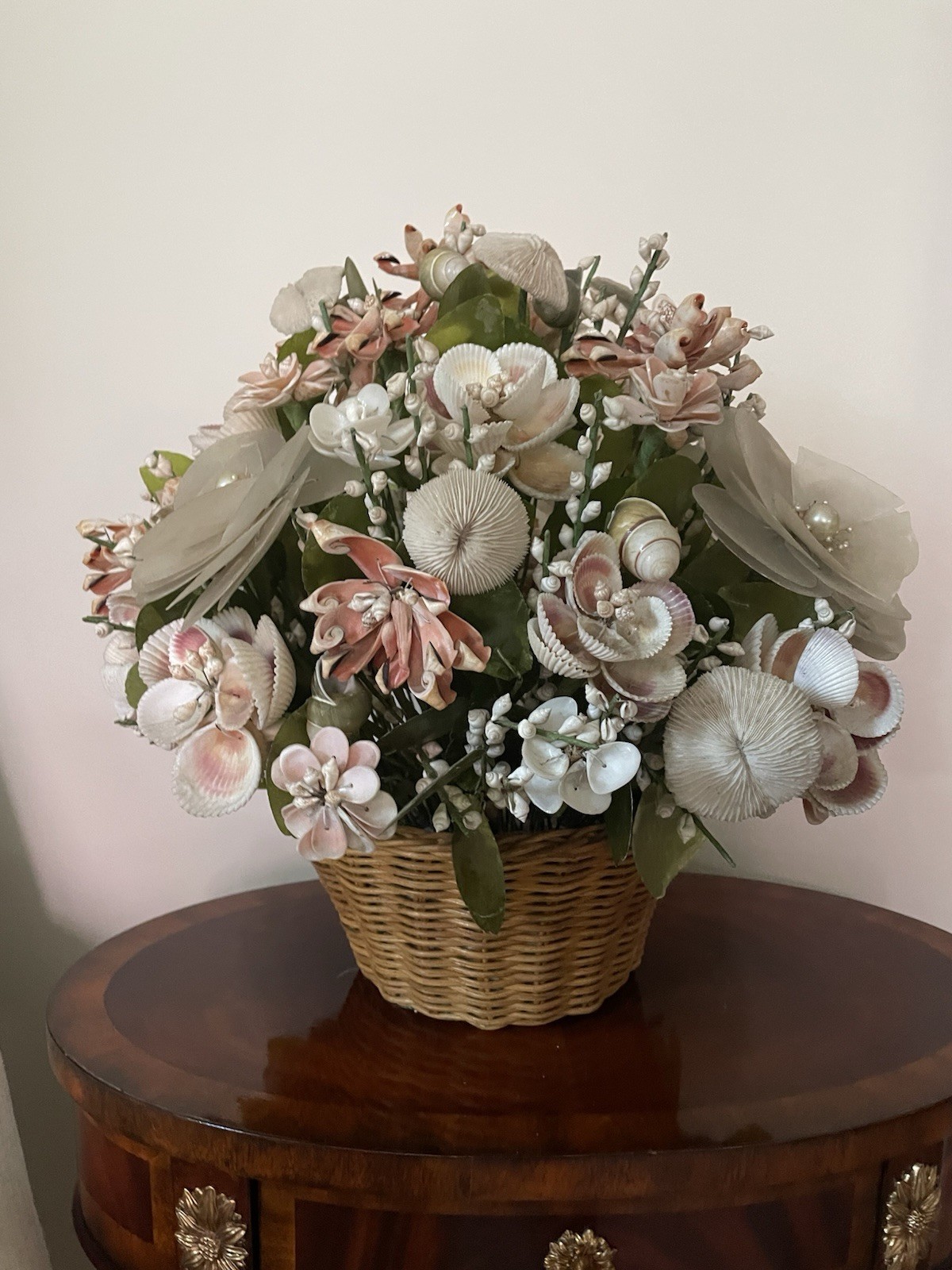 17″ Vintage Floral Centerpiece Seashells Flower Bouquet Arrangement capiz coral