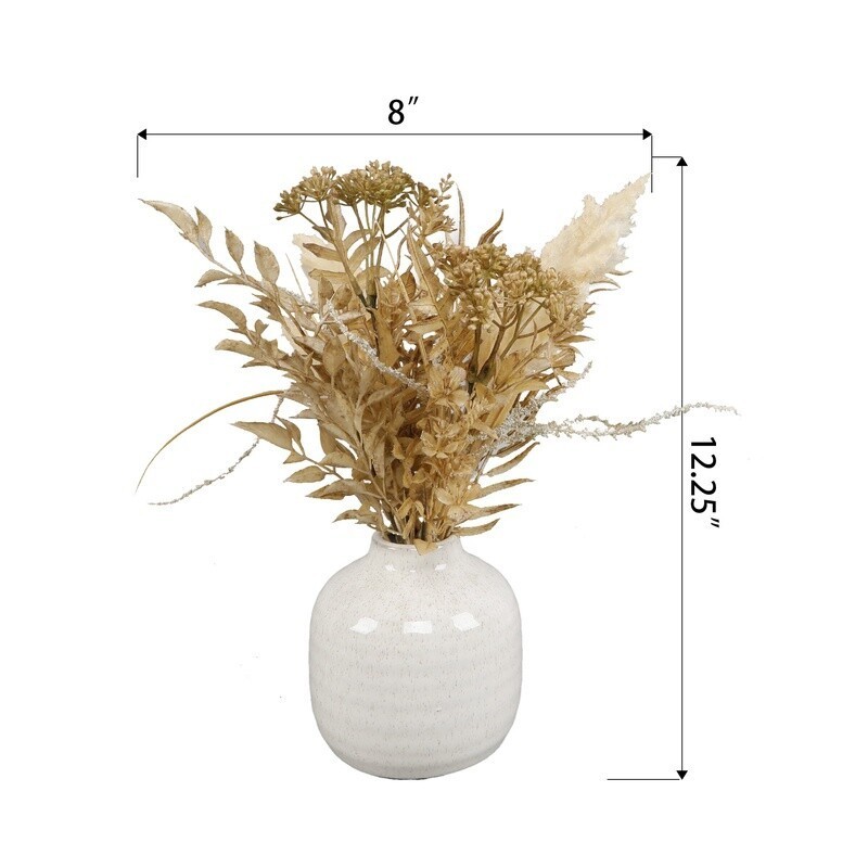 Artificial Dried Floral Arrangement in Elegant Ceramic Vase Home Decor Everyday