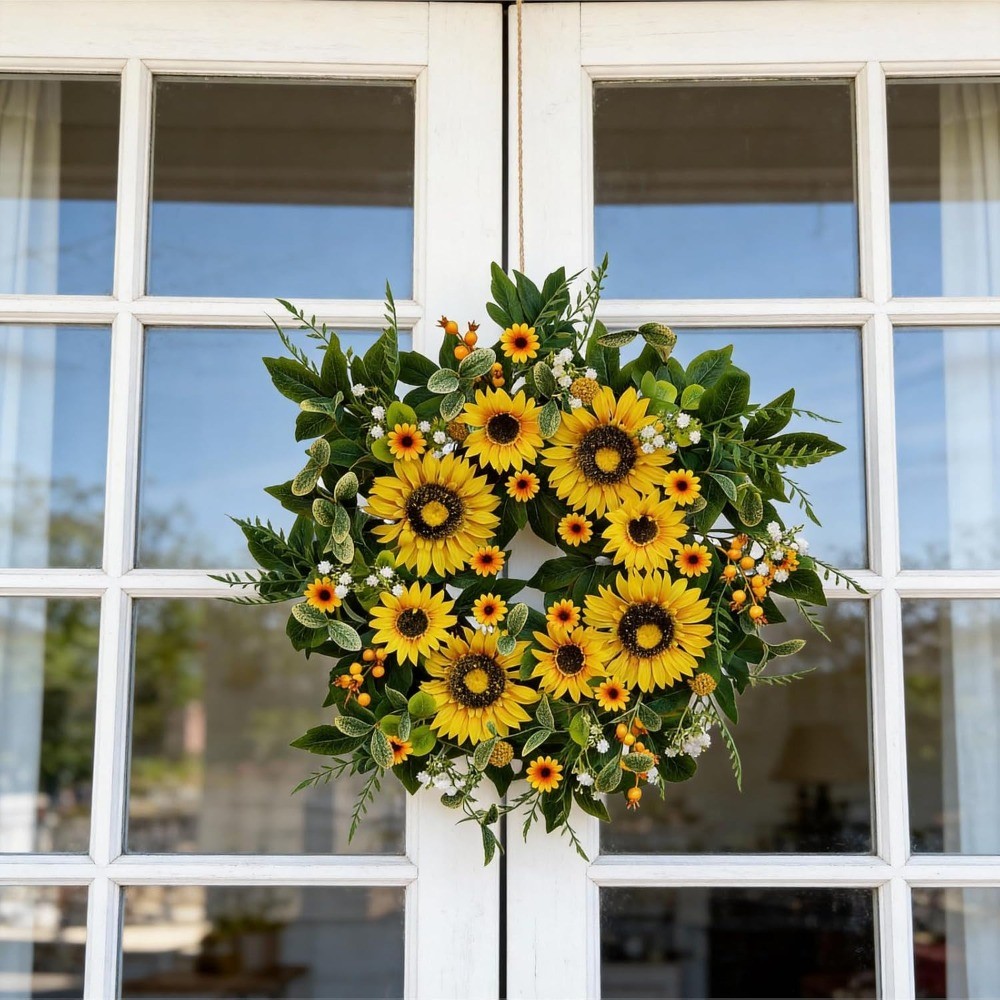24In Handmade Sunflower Wreath Spring Summer Front Door Home Decor