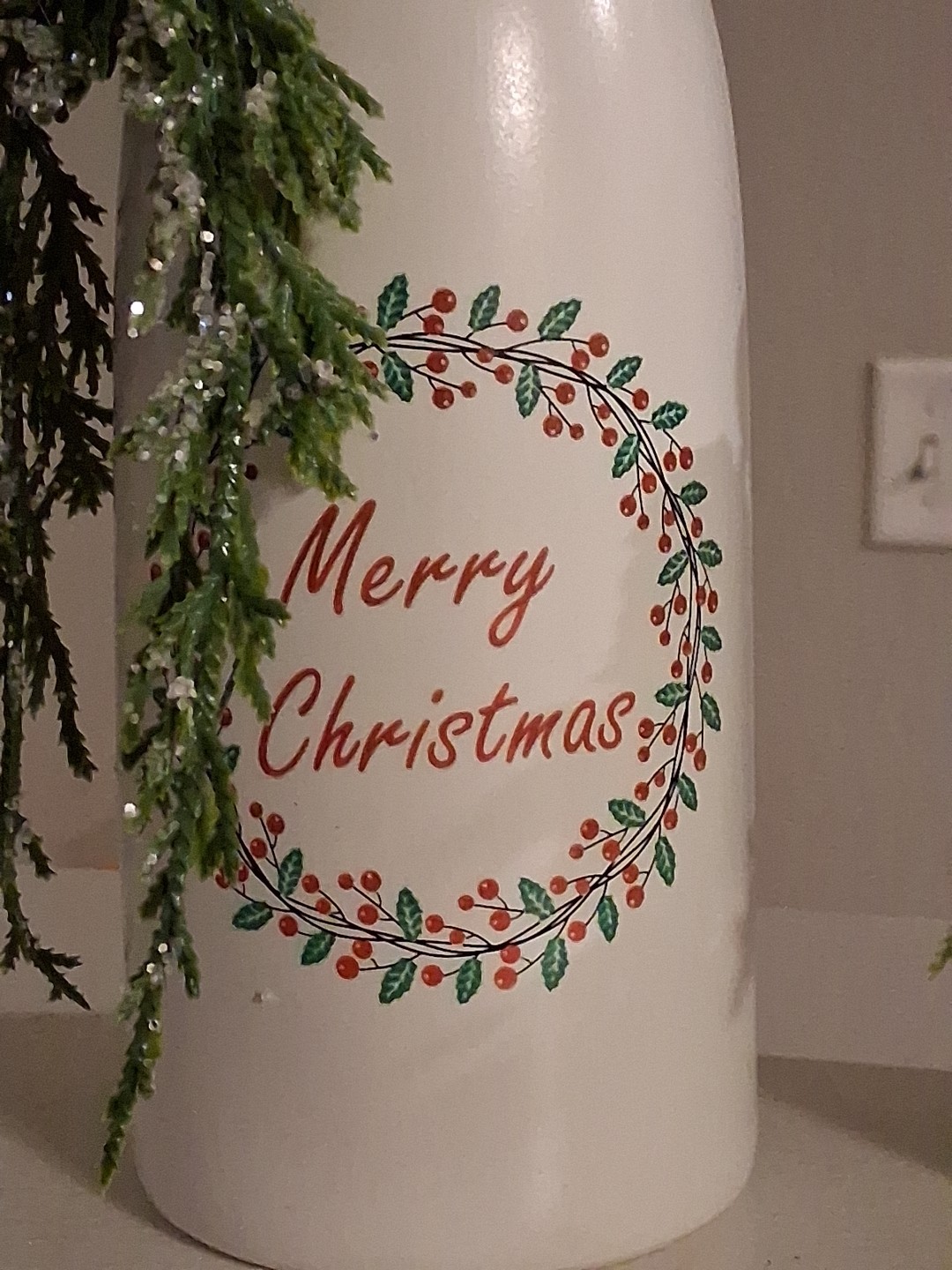 Christmas Vase 3-Piece Set Trimmed with Multi Holiday Trim White