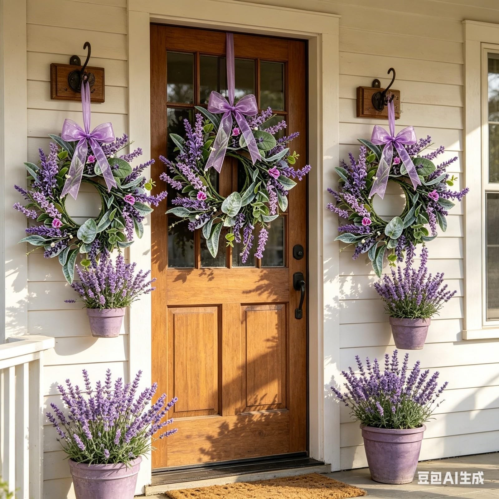 8 Pcs Mini Lavender Hanging Wreaths Purple Daisy Candle Rings Pillar Holder W…