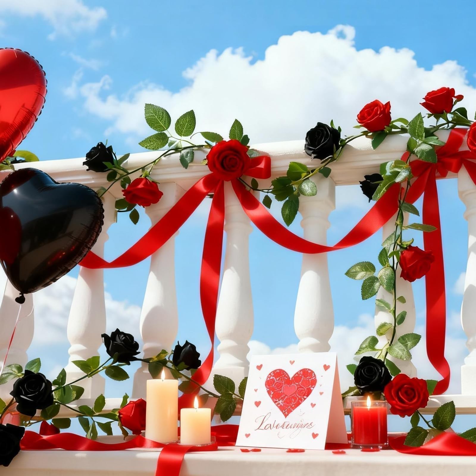 2 Pack Black Red Artificial Rose Flower Garland 13ft Gothic Elegant Valentine…