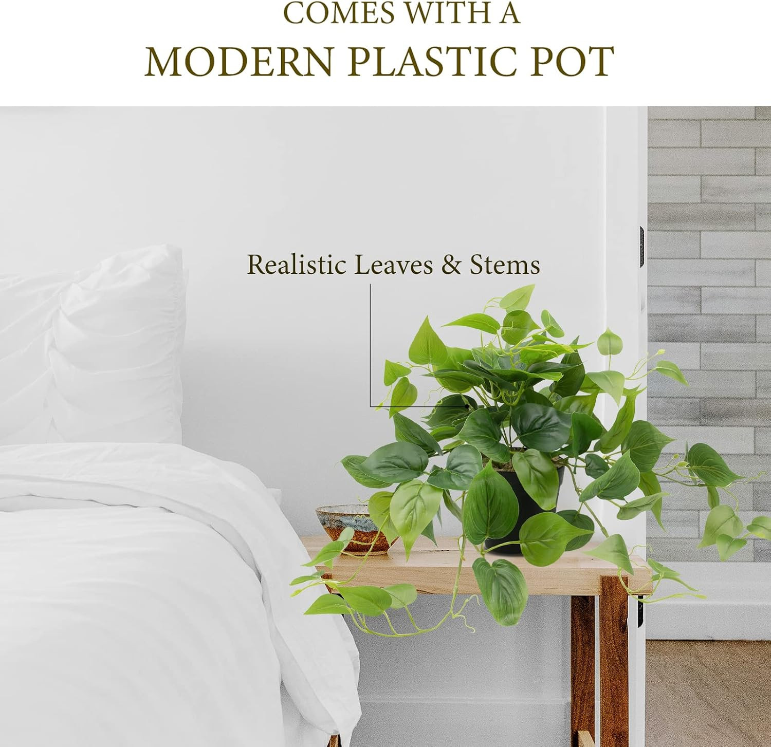 Artificial Scindapsus Aureus Fake Pothos Plants in Black Pots – Realistic Faux I