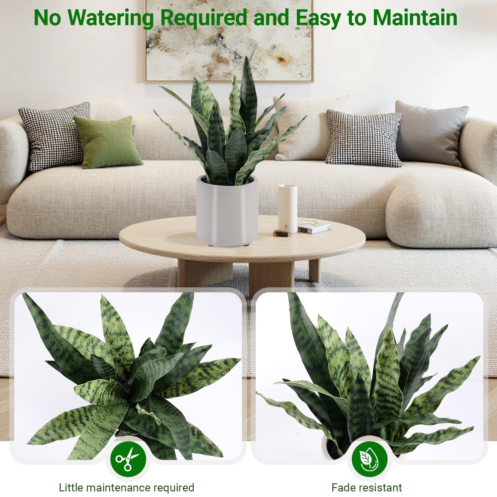 Fake Snake Plant 22″ Tall, Realistic Touch Leaves, Potted Artificial Plants I…