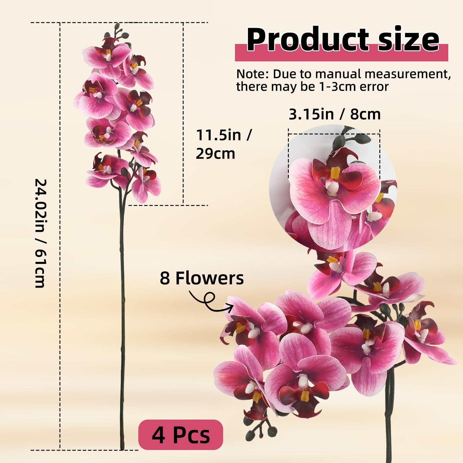 4Pcs Artificial Orchid Faux Phalaenopsis Fake Flowers Stem Real Touch for Hom…