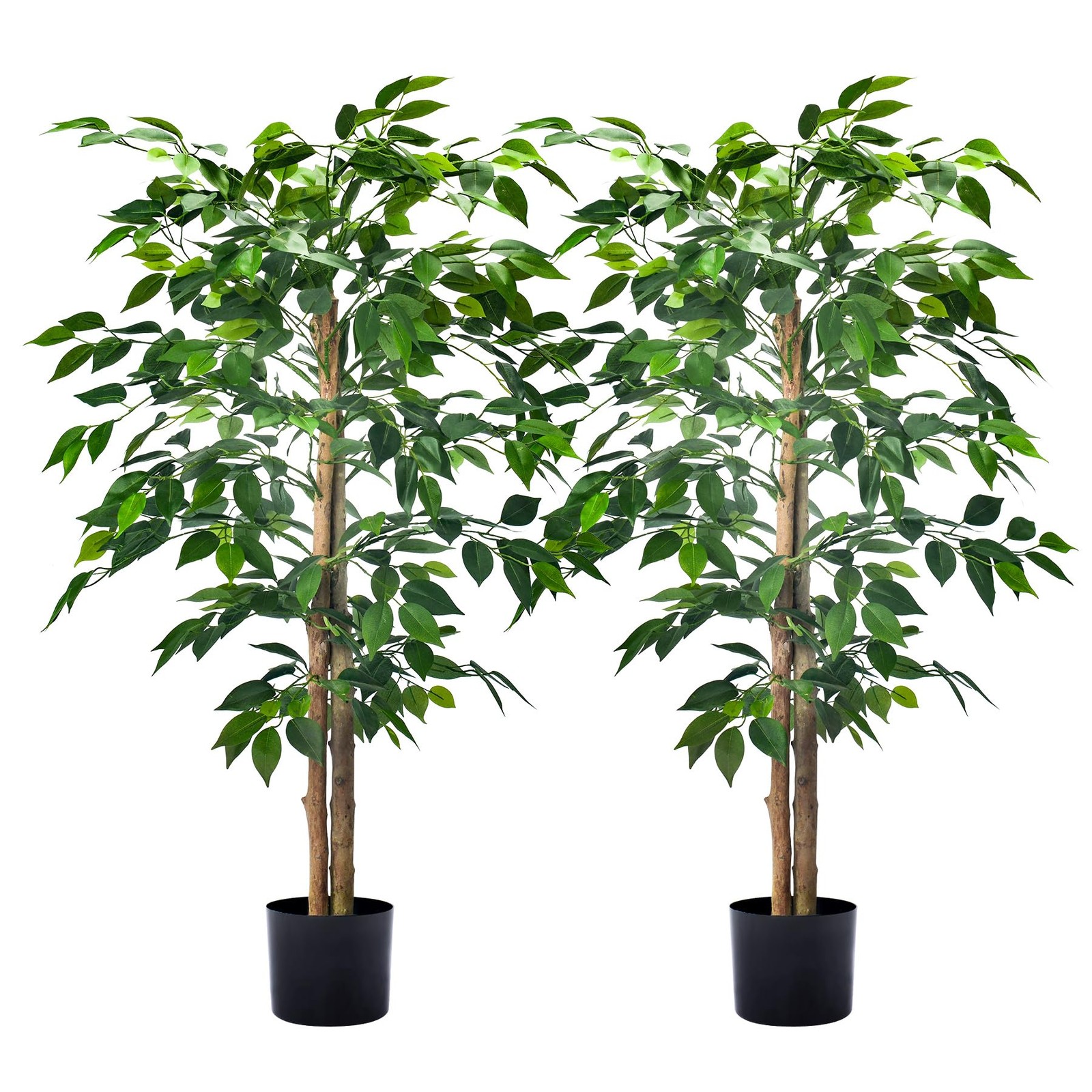 2Packs 4FT Artificial Ficus Trees with Realistic Leaves and Natural Trunk, Fa…