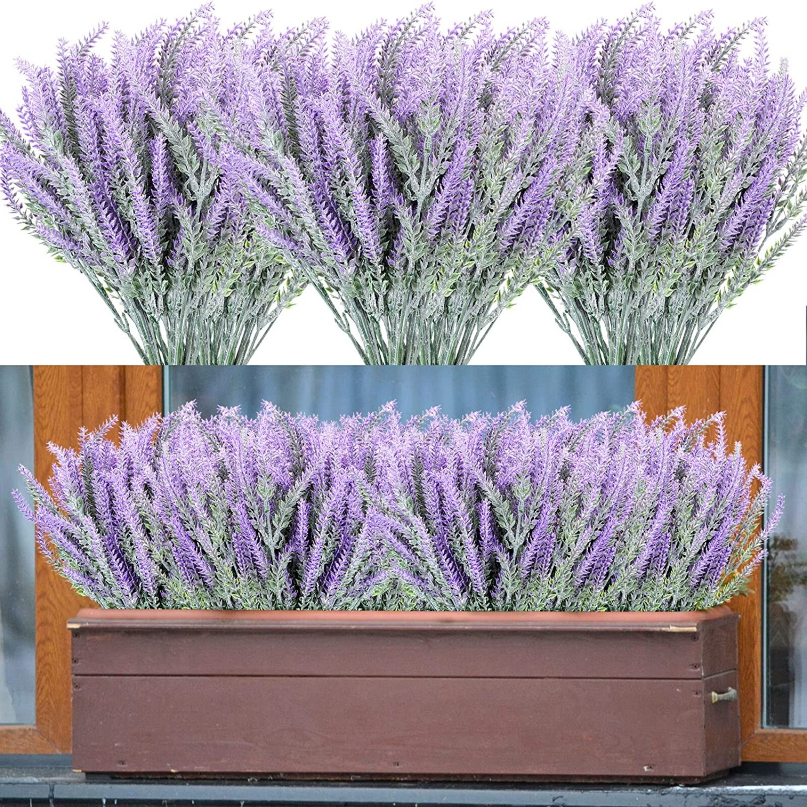 6pcs Artificial Lavender Fake Plants Purple Lavender Outdoor Indoor 14in