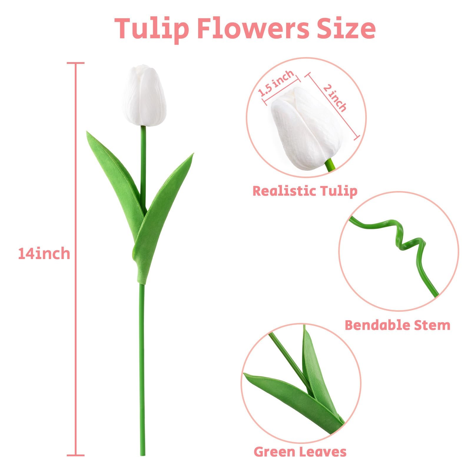 30Pcs Fake Tulips Artificial Flowers with Stems Faux Tulips Bouquet Real Touc…