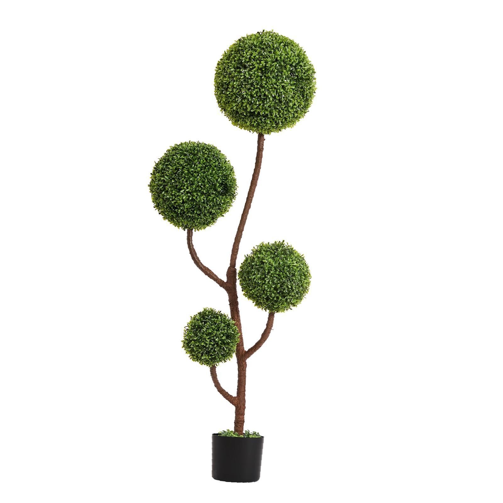 Artificial Boxwood Topiary Tree with Triple Sphere Design Fake Decor Tree for