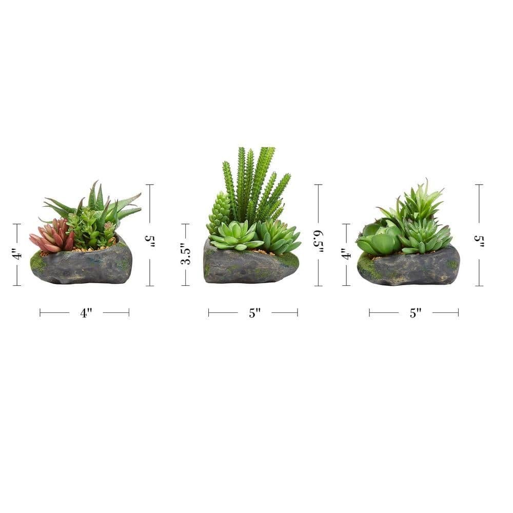 Artificial Succulent Plant Arrangements Assorted Sizes Faux Stone Pot (Set of 3)