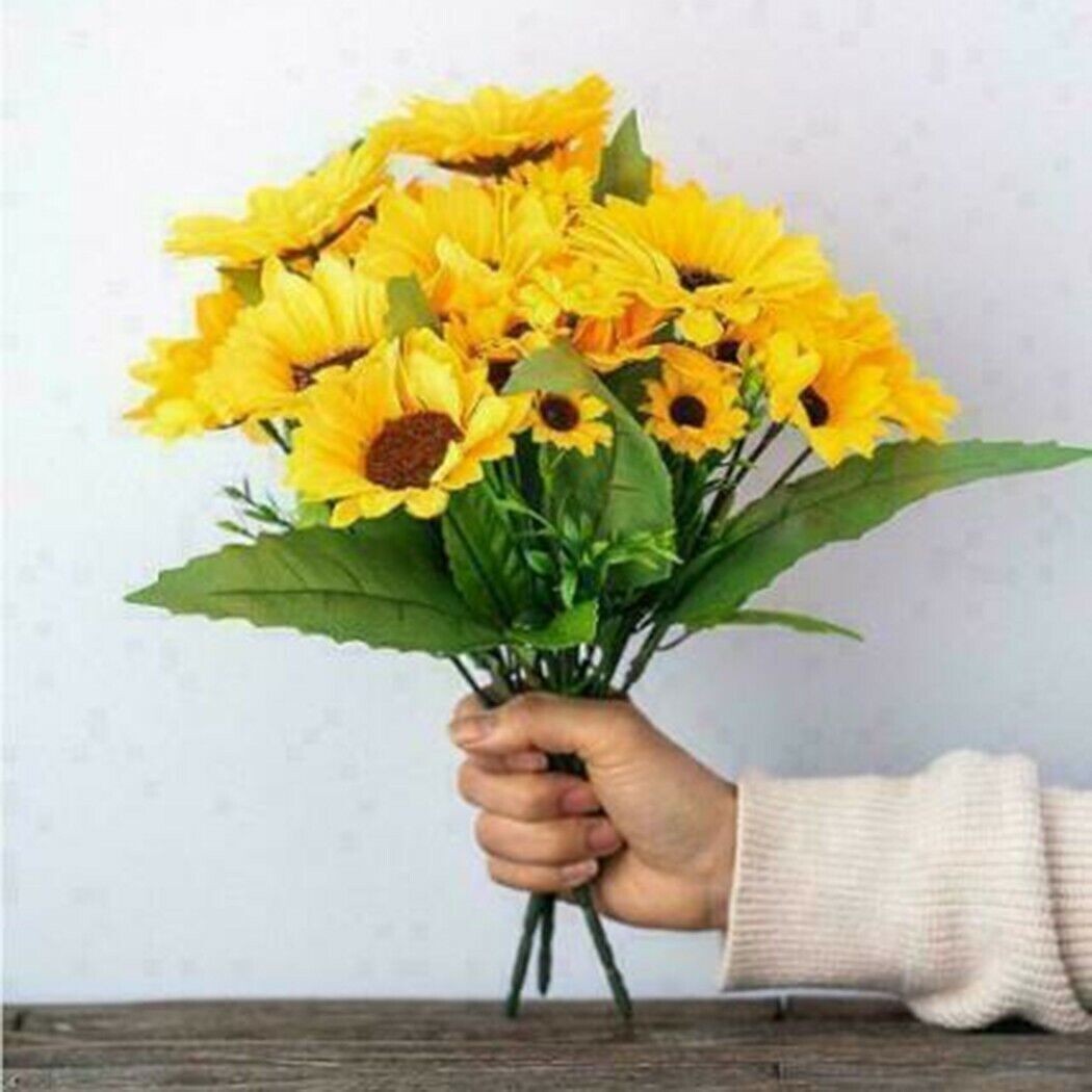 Artificial Sunflower Bunch Bouquet Flowers Plants Silk Floral Ivy Wedding Rose