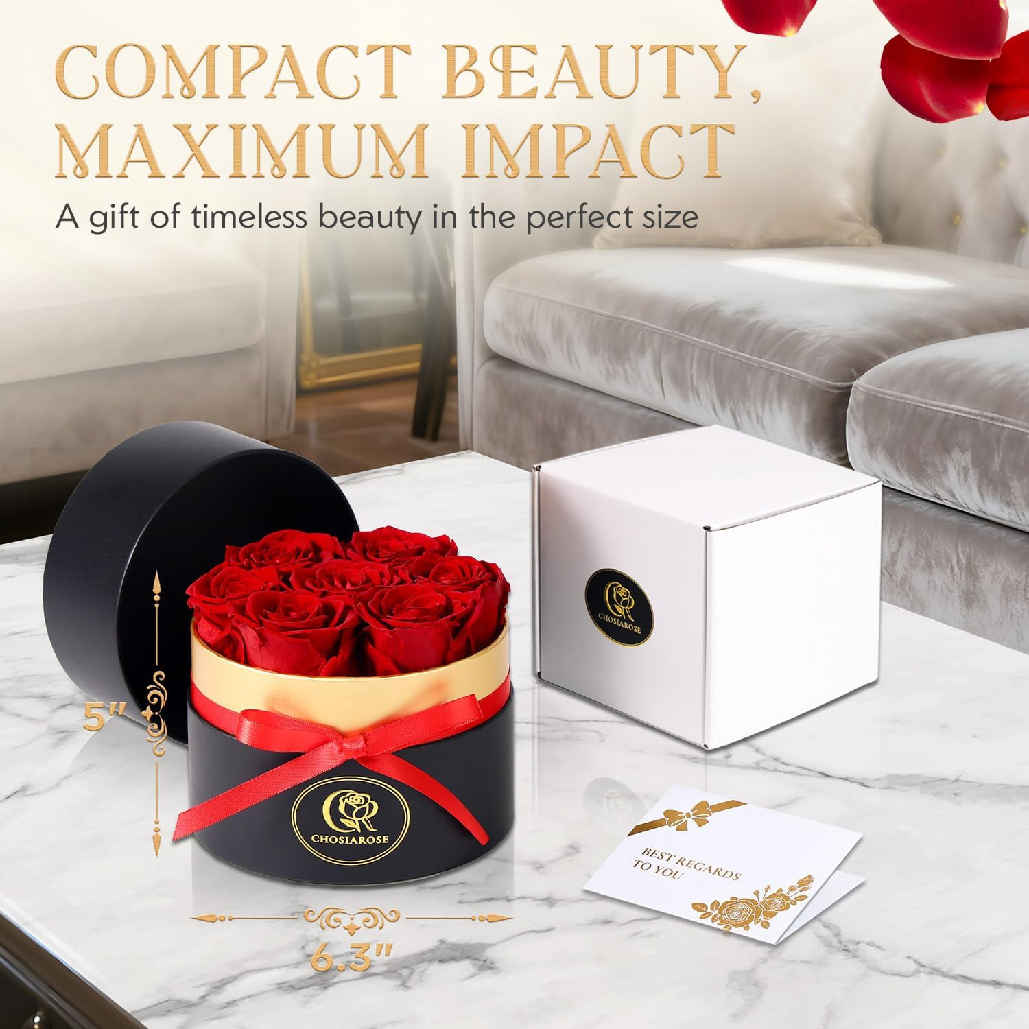 7 Preserved Roses in Box – Real Forever Eternal Flowers Gift for Her Mom Valenti