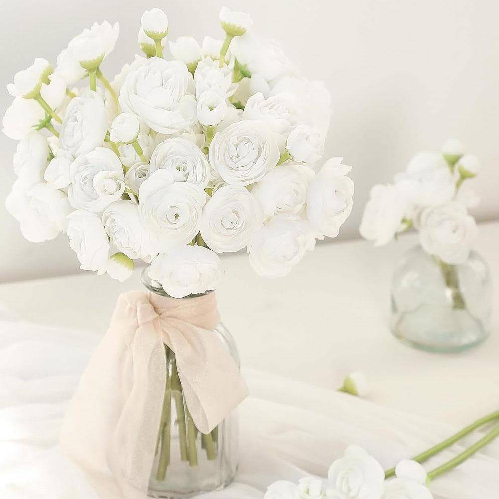 11 In. White Indoor Artificial Ranunculus Flower, 18-Pieces