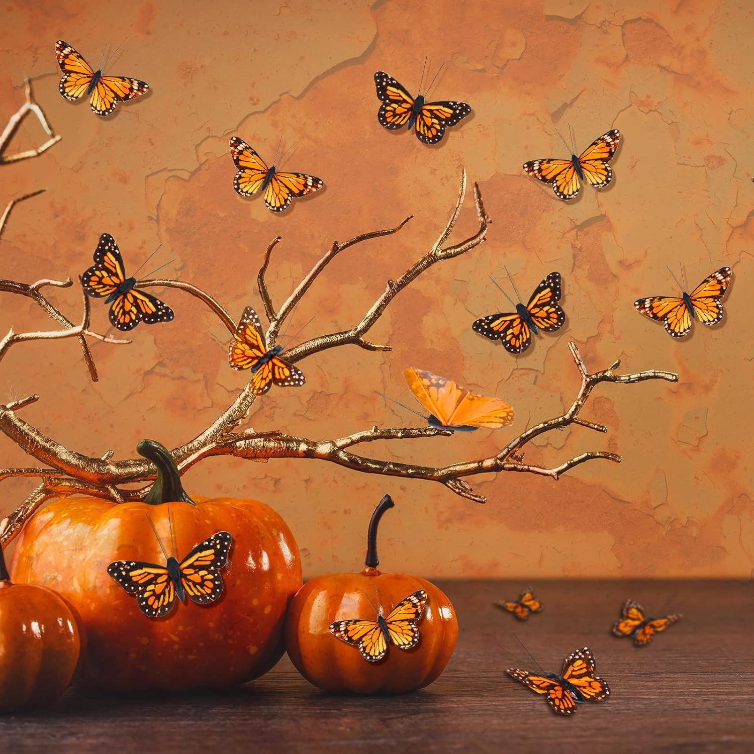 Ysleen 12 Set Monarch Butterfly Decoration Artificial Butterflies Feather Picks