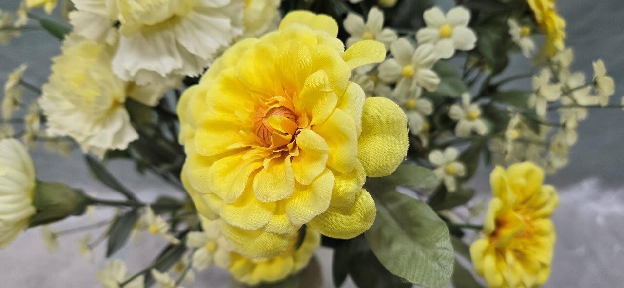 Yellow and White Faux Flower Bouquet – Adorable Floral Décor – Pastel Floral