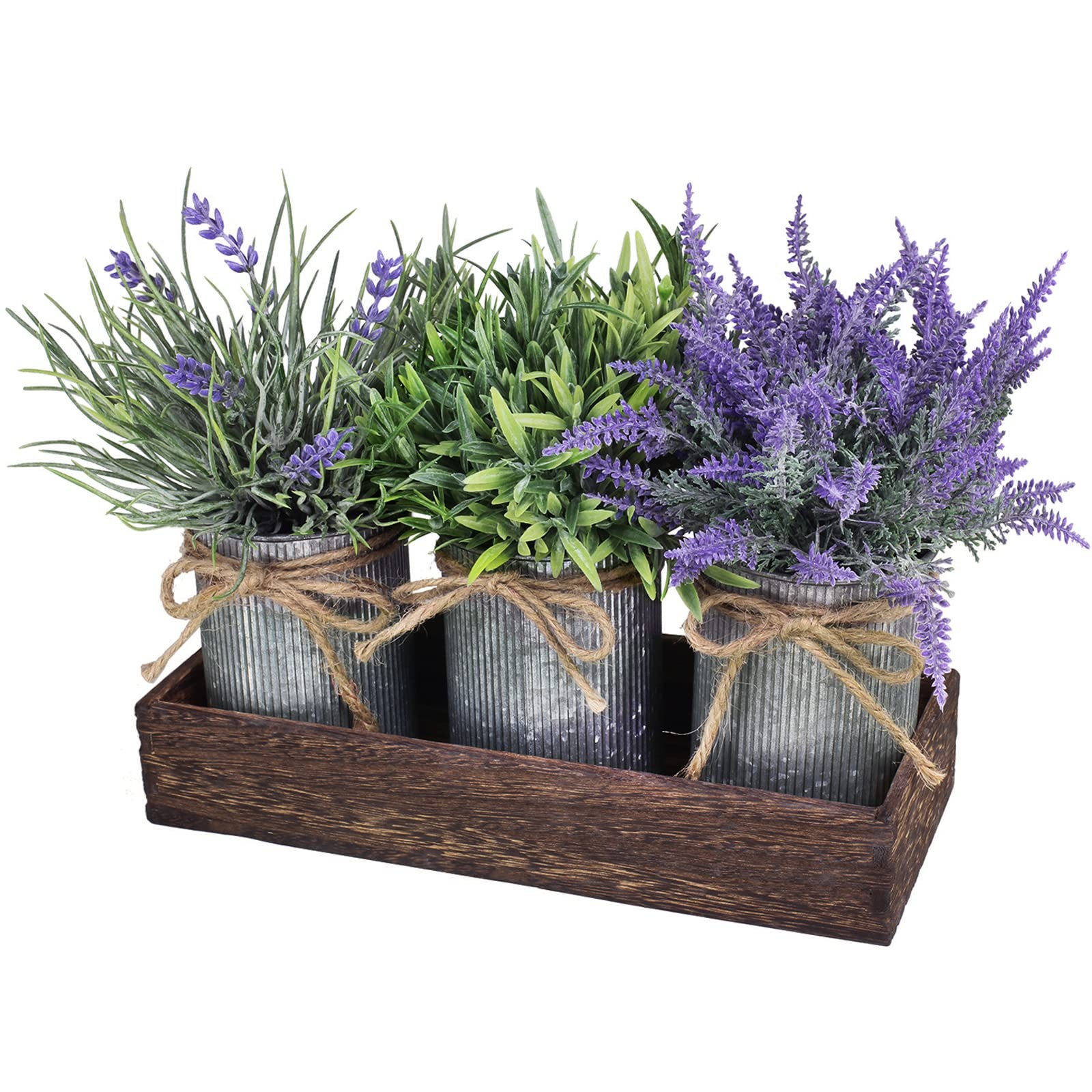 Set of 3 Small Potted Plants Arrangement Artificial Lavender and Grass Plants…
