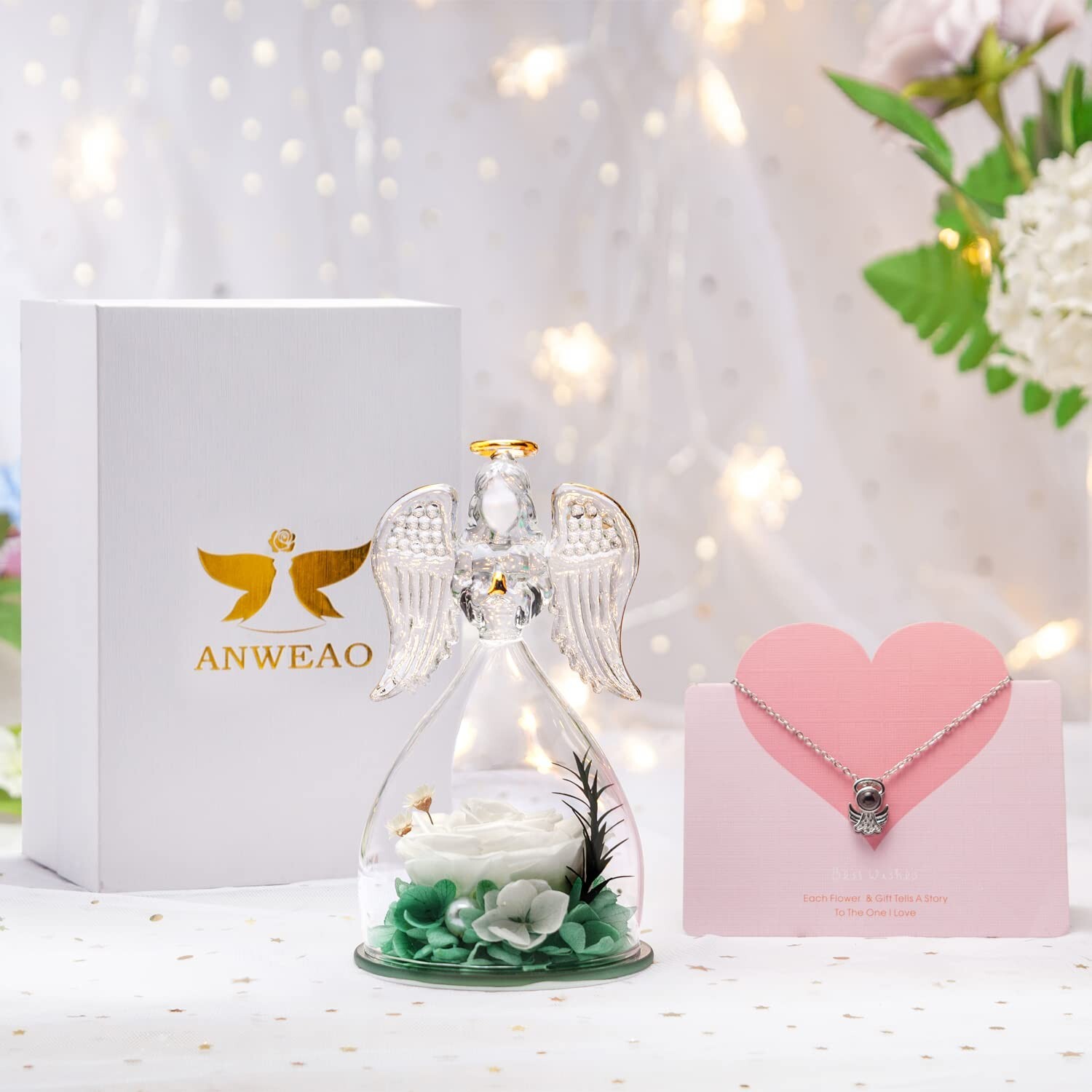ANWEAO Mothers Day Flowers Gift for Mom,Glass Angel Figurines Preserved Real …